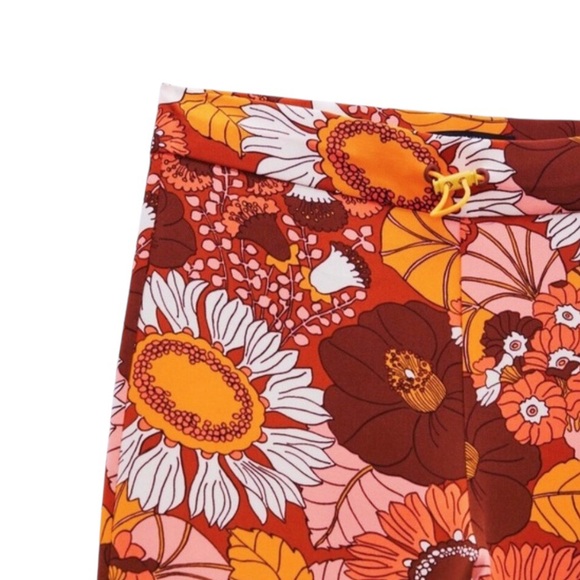 Zara BLOGGERS FAVORITE! 70’s Retro Orange Floral Print High Waist Pant Leggings - Picture 11 of 13